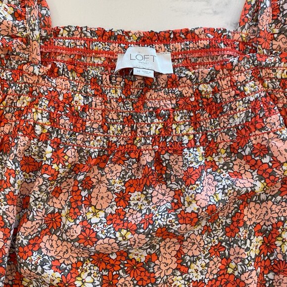 Loft - Wide Strap Tank Top, Yellow/ Red/ Burnt Orange, Floral, Size M - Picture 5 of 8